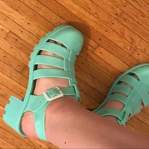 Y2K Mint Jelly Sandal Shoes with Chunky Heel